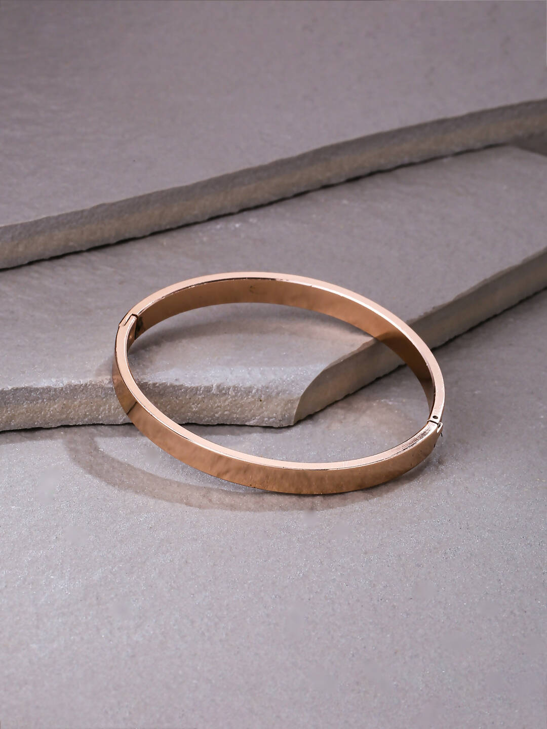 NVR Men's Rose Gold Metal Interlock Kada Bracelet - Swadesiicart