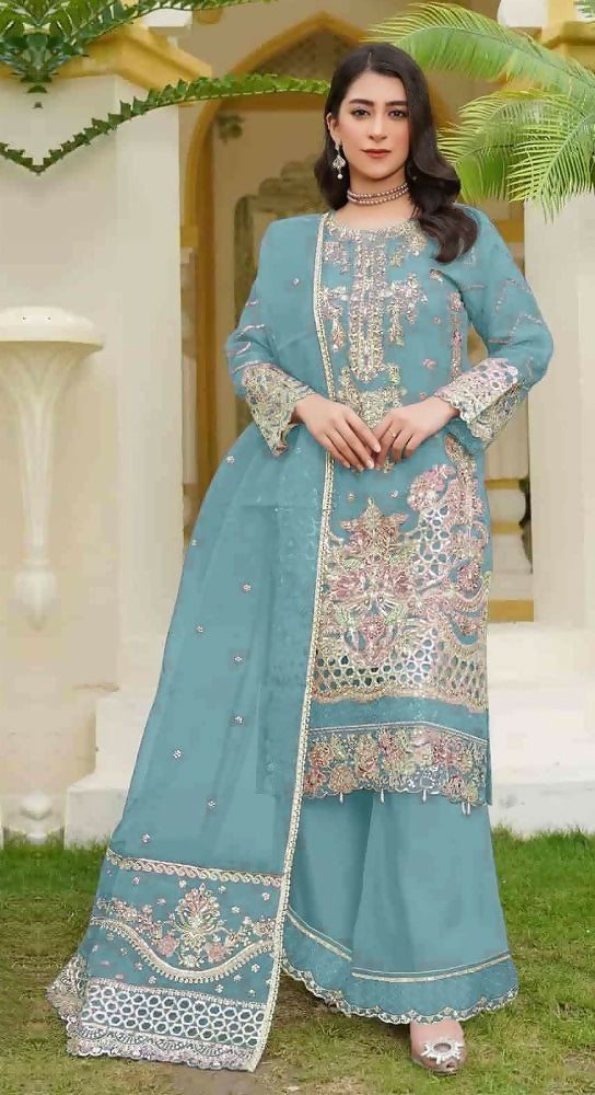 Anaita Sky Blue Fox Georgette Stitched Suit with Embroidery Sequins