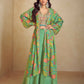 Anaita Green Real Chinon Stitched 3 Piece Suit with Printed & Embroidery hand work