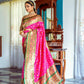 Vishnu Weaves Women's Rani Pink Patola Banarasi Silk Meenakari Zari Woven Saree with Blouse - Swadesiicart