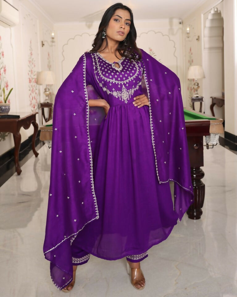 Jyoti Fashion Women's Purple Soft Silk Embroidered Designer Kurta Set | Swadesiicart