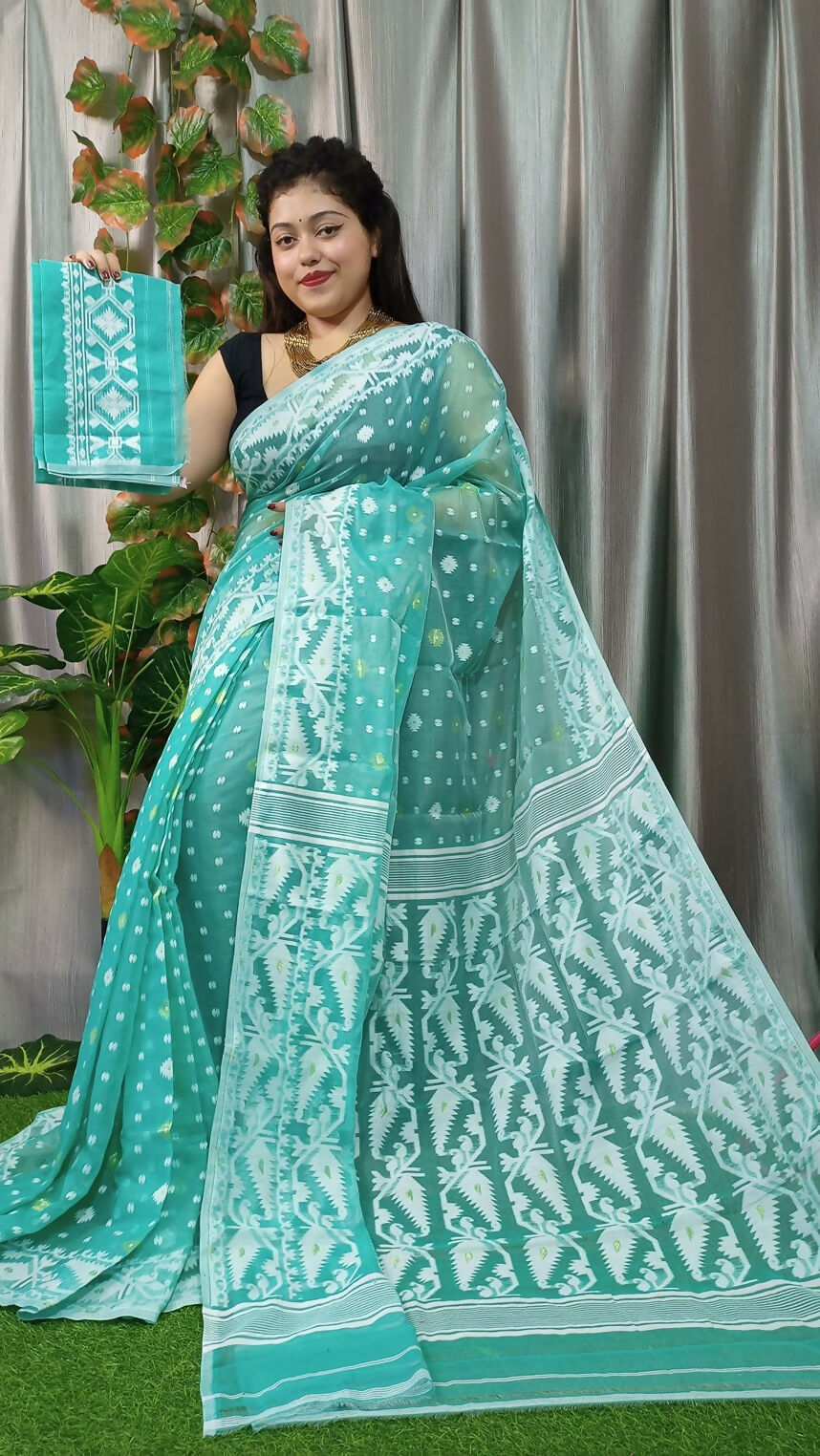 Exclusive Collection Sea Green Beautiful Jamdani Collection Saree - Swadesiicart