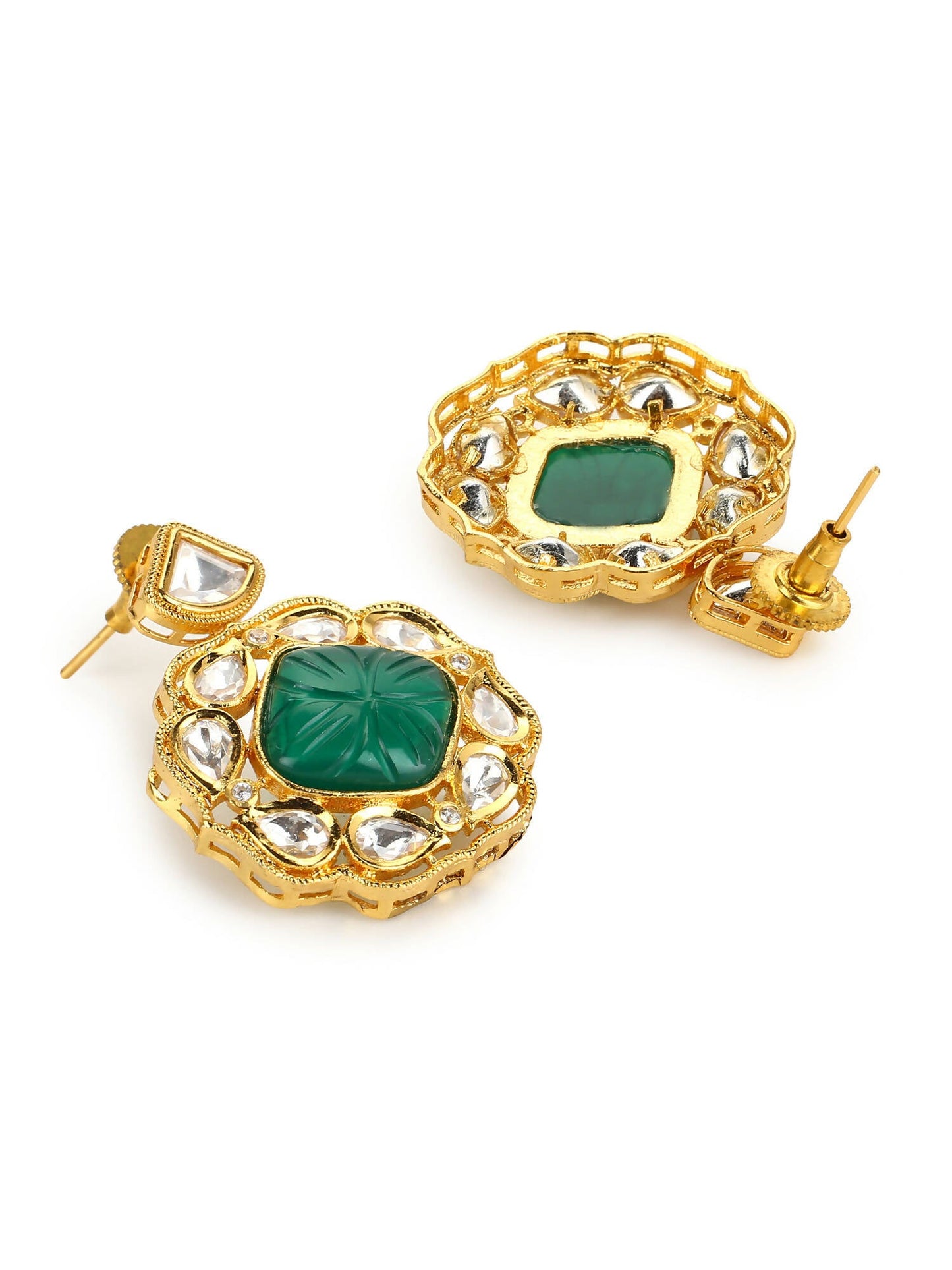 Green Gold-Polished Kundan Studs Earrings - Ruby Raang | Swadesiicart
