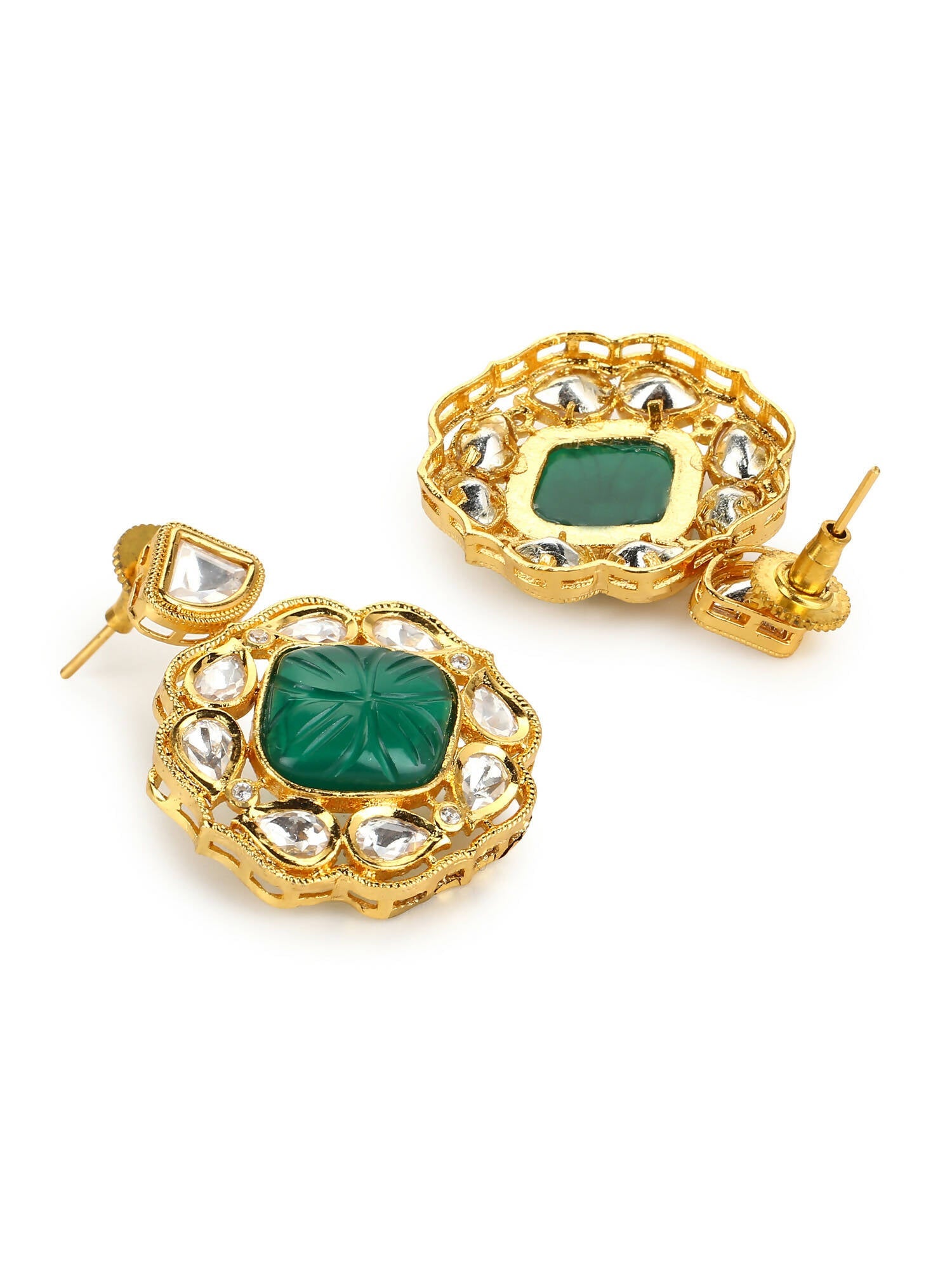 Green Gold-Polished Kundan Studs Earrings - Ruby Raang | Swadesiicart