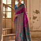 Vishnu Weaves Women's Wine Banarasi Silk Kalamkari Zari Woven Saree with Blouse - Swadesiicart