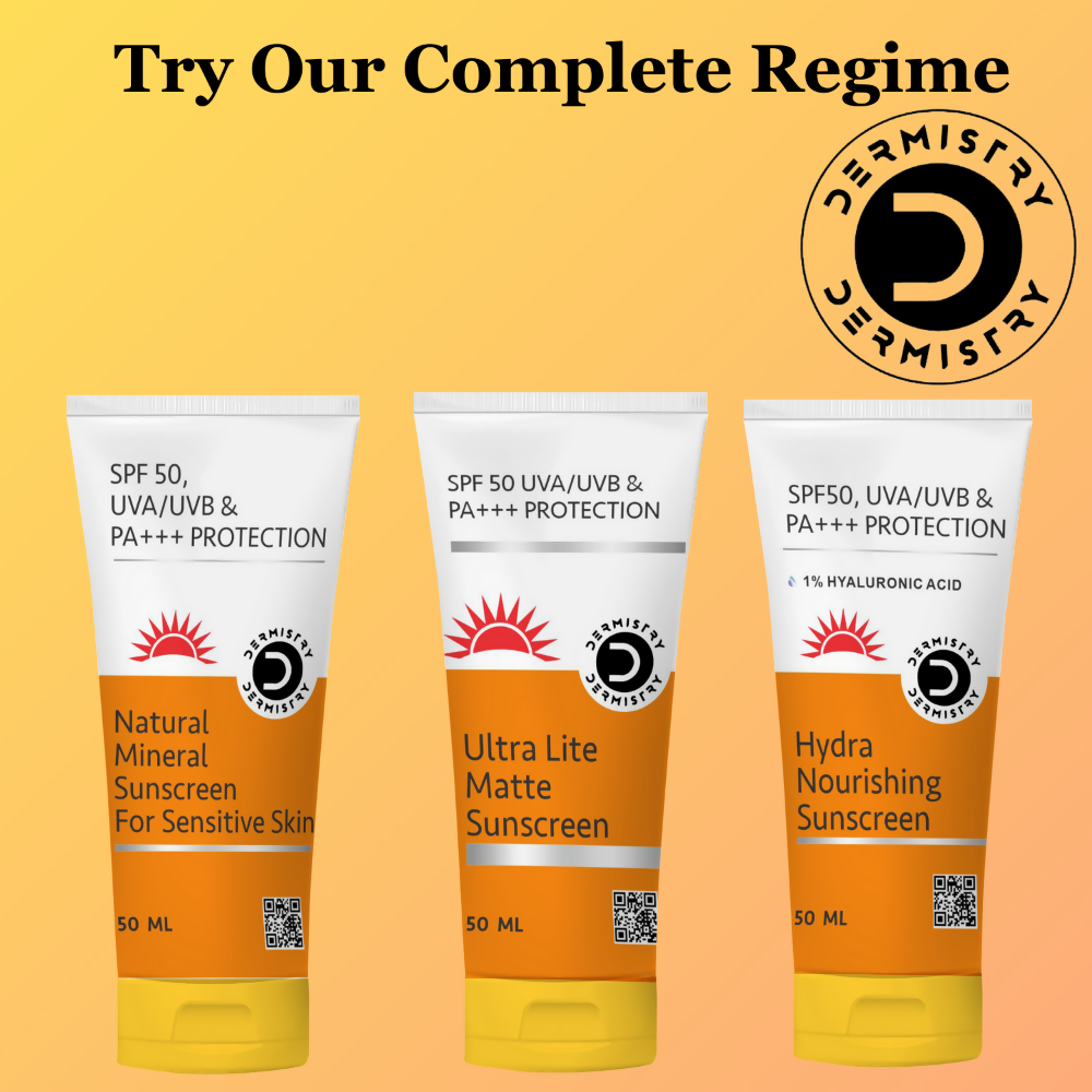 Dermistry 1% Hyaluronic Acid Ultra Hydrating Sunscreen for Dry Skin SPF 50 UVA UVB PA+++ Protection - Swadesiicart