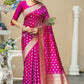 Vishnu Weaves Women's Wine Banarasi Silk Zari Woven Saree with Unstitched Blouse - Swadesiicart