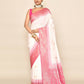 Joban Fashion White & Rani Pink Plain With Weaving Border Banarasi Silk Sarees | Swadesiicart