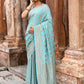 Joban Fashion Teal Green Crepe Chiffon Pure Handloom Banarasi Silk Saree | Swadesiicart