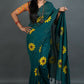 Exclusive Collection Green Pure Cotton Saree With Sunflower Design - Swadesiicart
