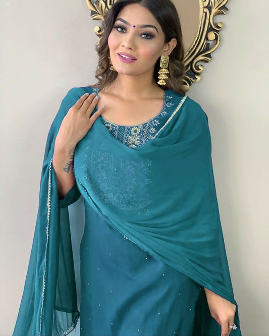 Partywear Designer Firozy Rayon Slub Stitched Suit With Dupatta - Tanisha | Swadesiicart