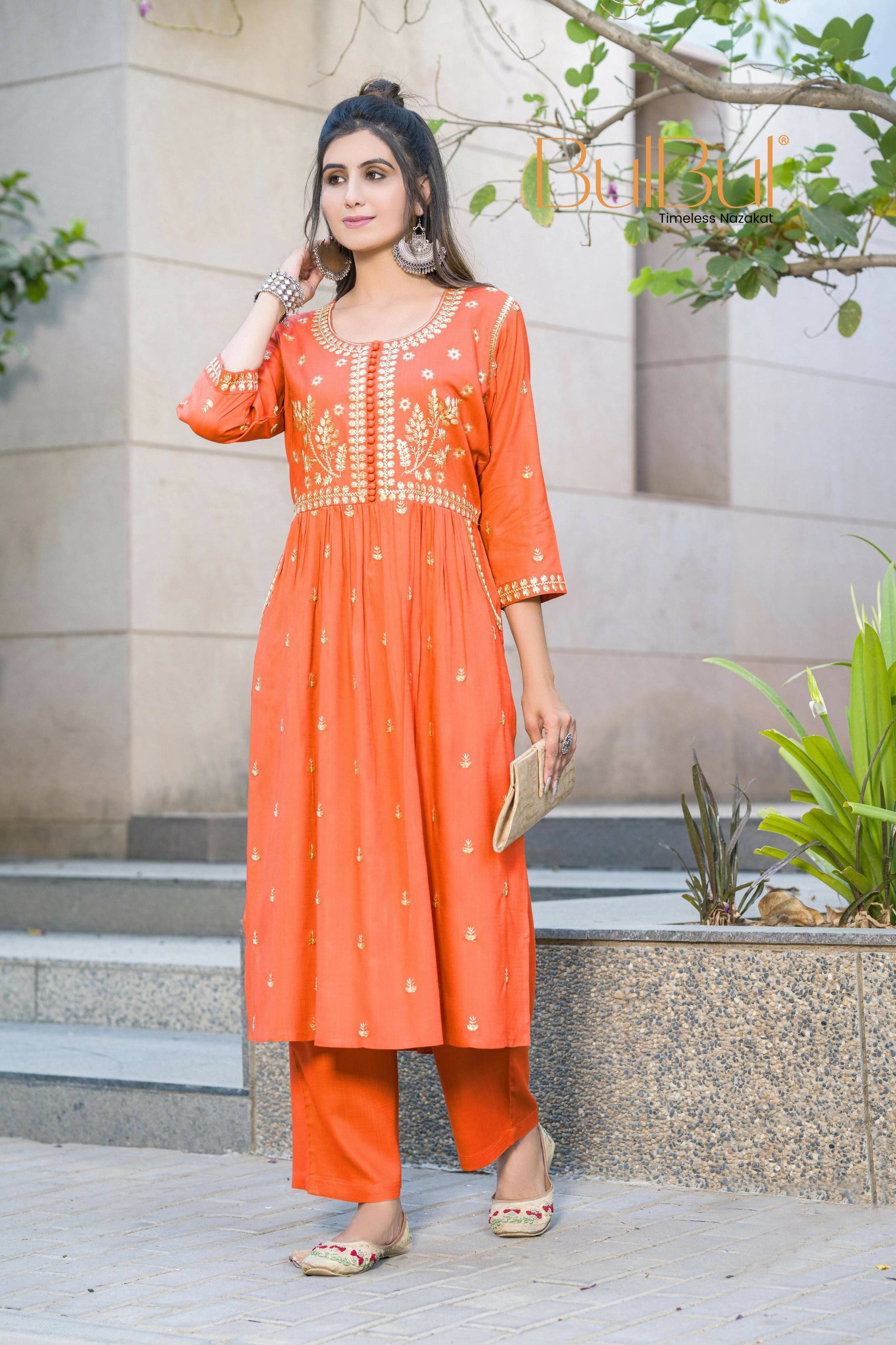 BulBul Meenaxi Rust Rayon Kurta Set - Swadesiicart