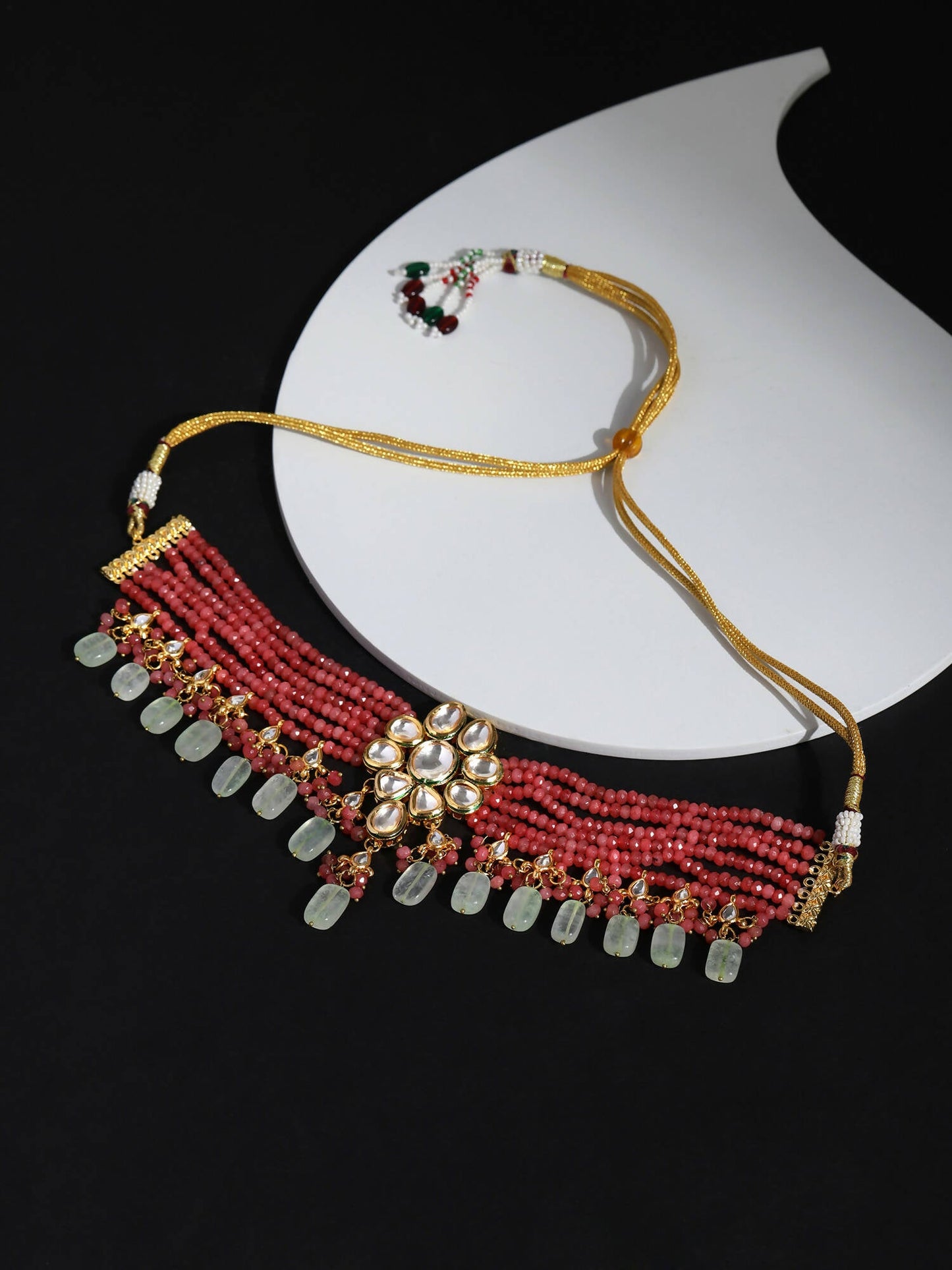 Pink White Brass Gold-Polished Necklace - Ruby Raang | Swadesiicart