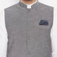 Even Apparels Grey Merino Men's Nehru Jacket-Contrast Lining-Free Pocket Square PW690 | Swadesiicart