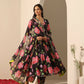 Pomcha Jaipur Black Gul Gulabi Phool Anarkali Set | Swadesiicart