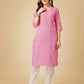 Jyoti Fashion Women's Pink Cotton Blend Embroidered Kurta Pant Set | Swadesiicart