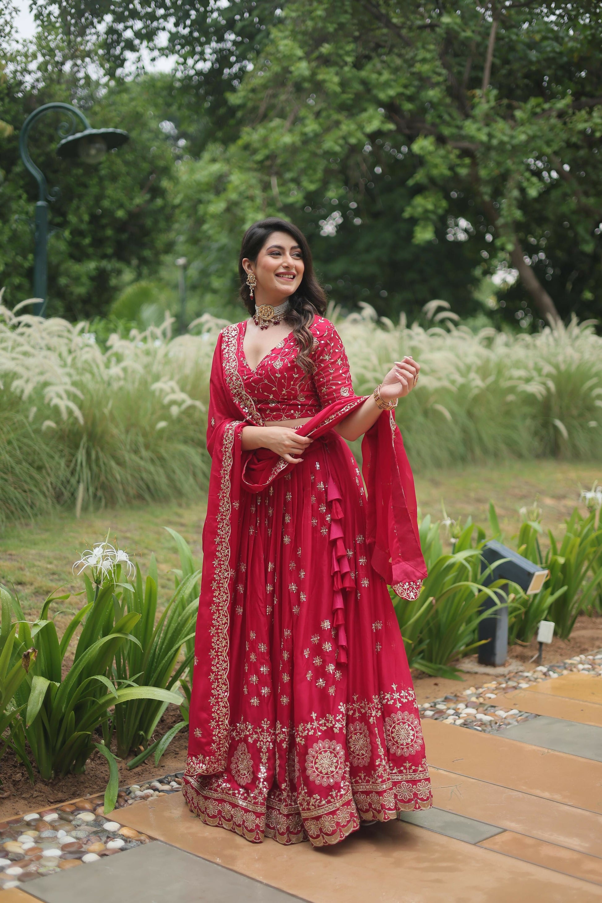 Lorenvalley Ranipink Rangoli Silk Heavy Sequins & Thread Embroidered work Lehenga Choli | Swadesiicart