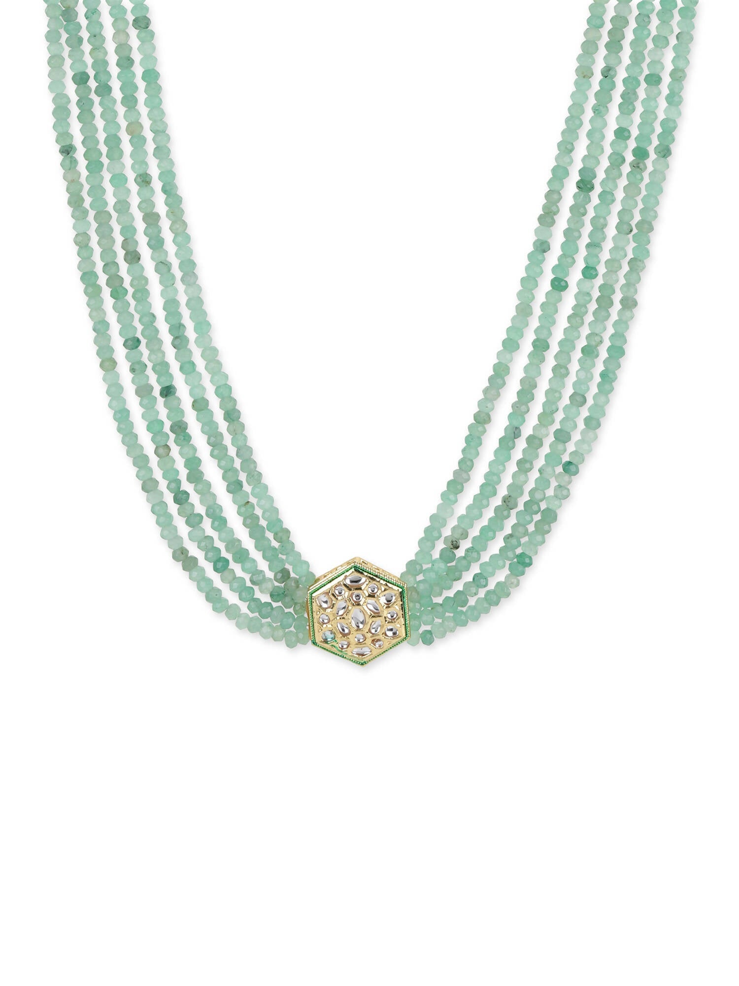 Green Gold-Toned Brass Gold-Polished Necklace - Ruby Raang | Swadesiicart