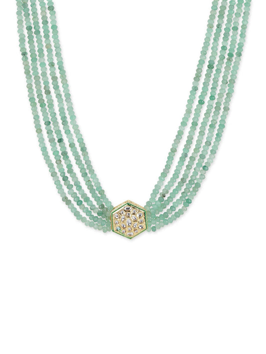 Green Gold-Toned Brass Gold-Polished Necklace - Ruby Raang | Swadesiicart