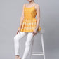 Ahalyaa Women Mustard Pure Cotton Porcian Print Shoulder Straps Tunic | Swadesiicart