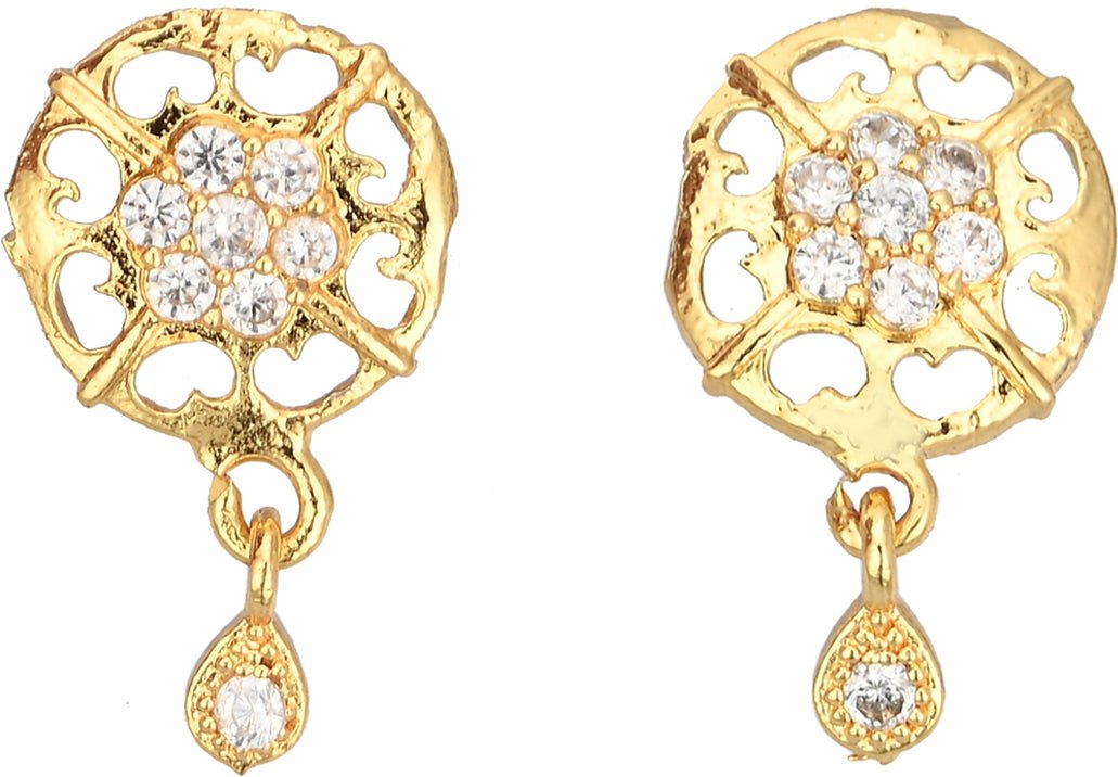 AanyaCentric Stylish Silver Plated Anklet & Gold-Polished American Diamond Earring Combo for Girls & Women - Swadesiicart