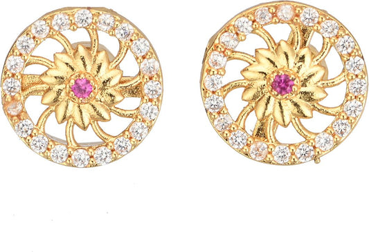 AanyaCentric Elegant Gold-Polished Ad American Diamond Earrings for Women Girls of All Ages - AanyaCentric