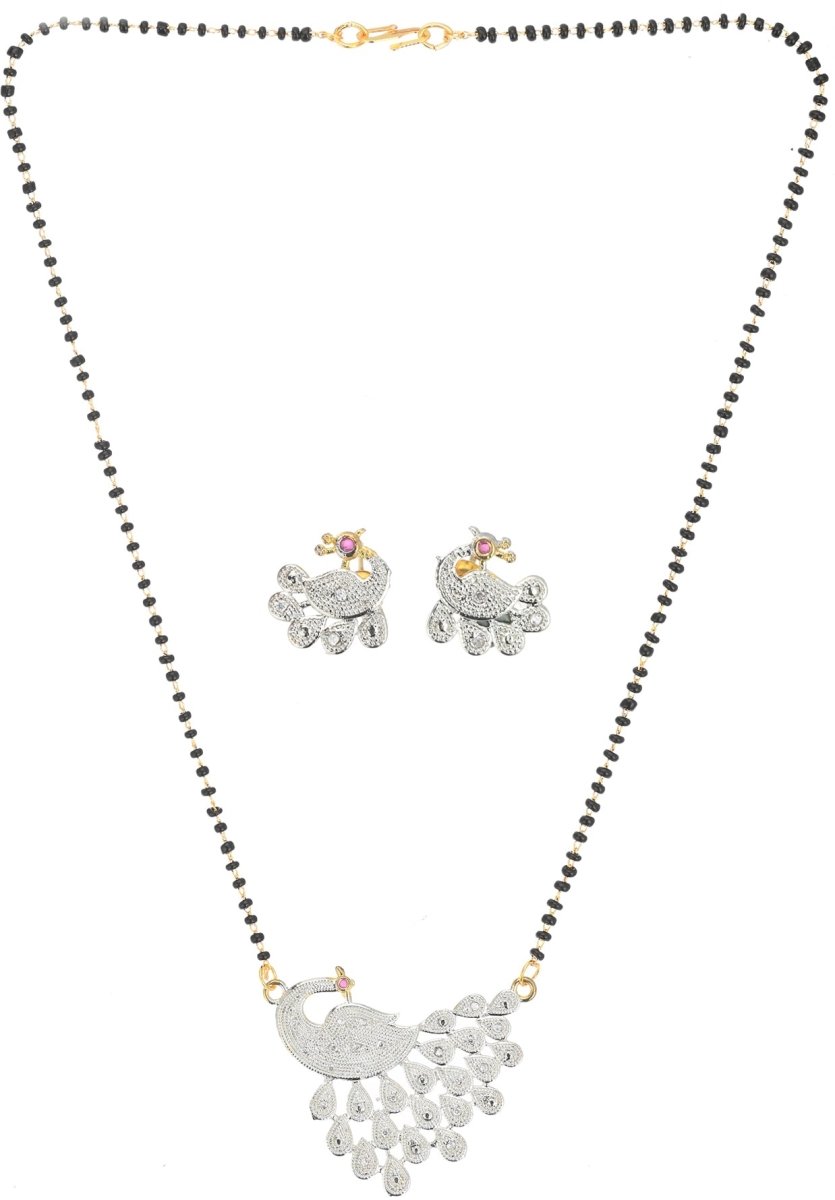 AanyaCentric Ad Short Mangalsutra Set Pendant with Earrings Golden | Swadesiicart