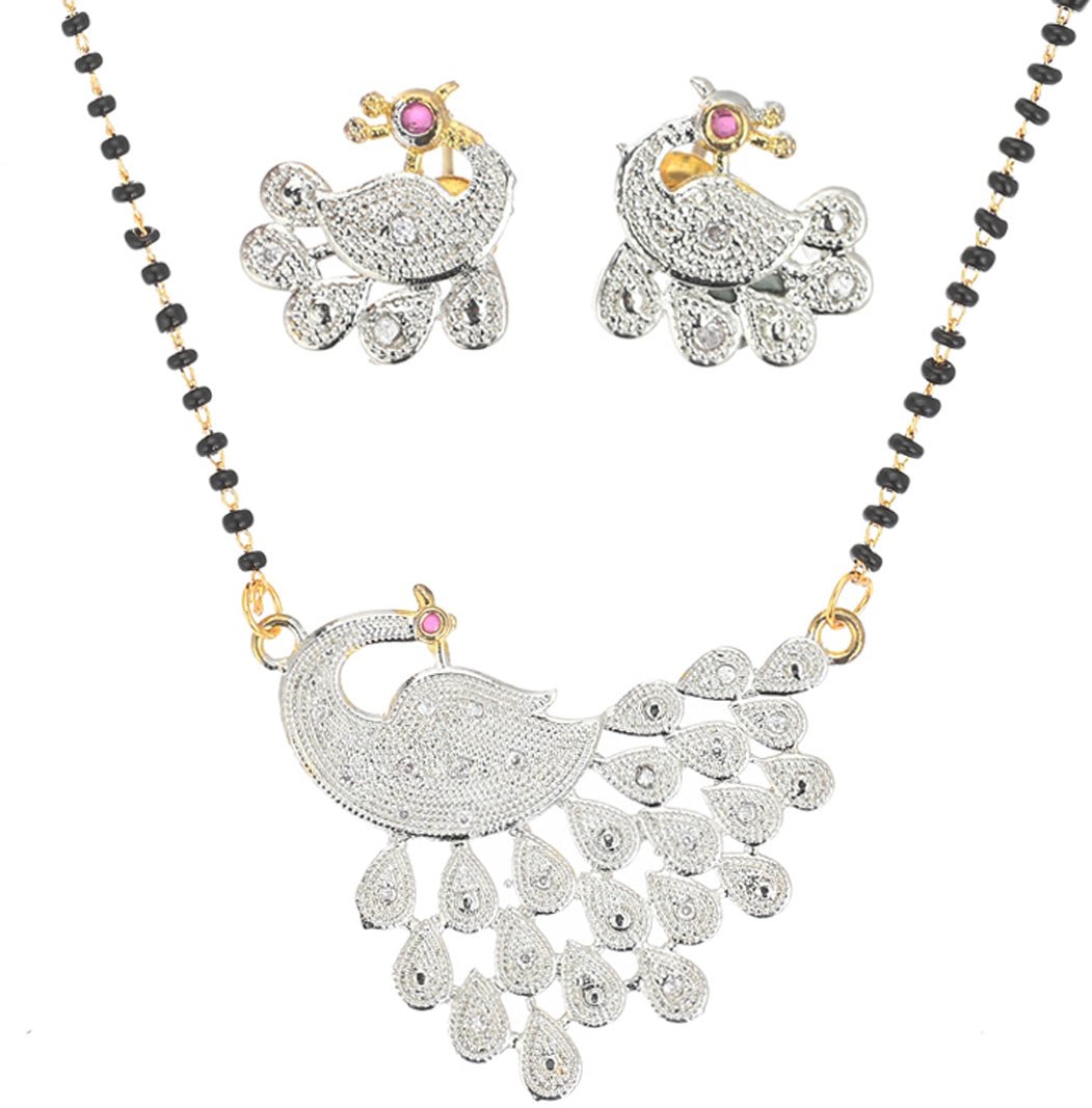 AanyaCentric Ad Short Mangalsutra Set Pendant with Earrings Golden | Swadesiicart