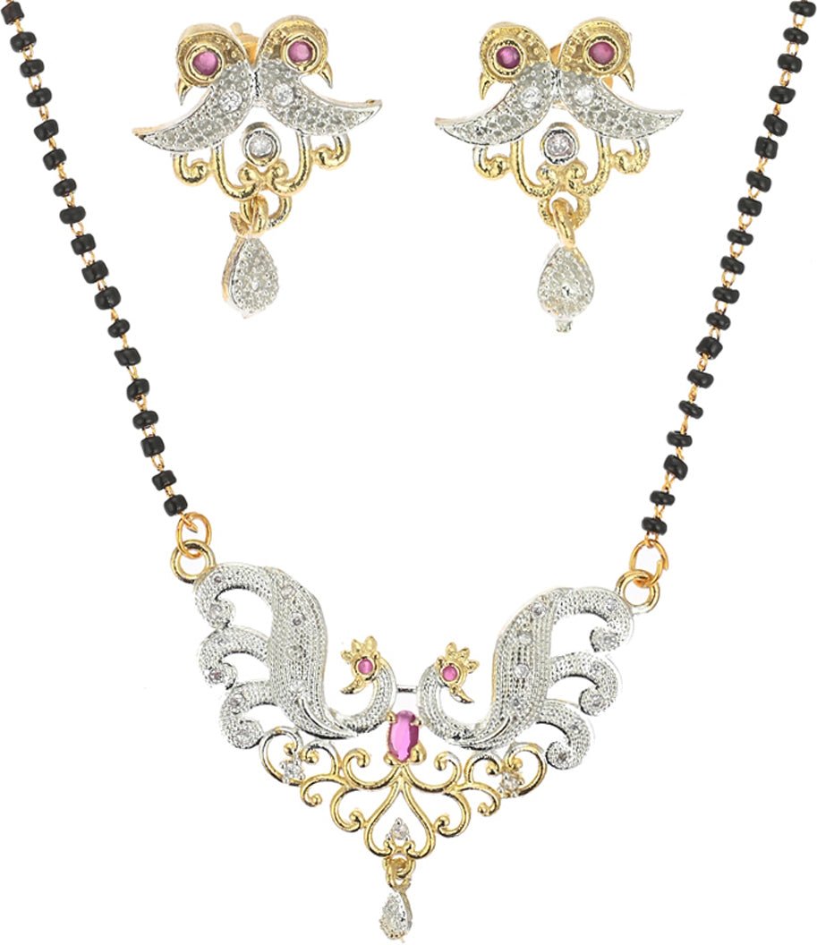 AanyaCentric Ad Short Mangalsutra Set Pendant with Earrings Golden | Swadesiicart