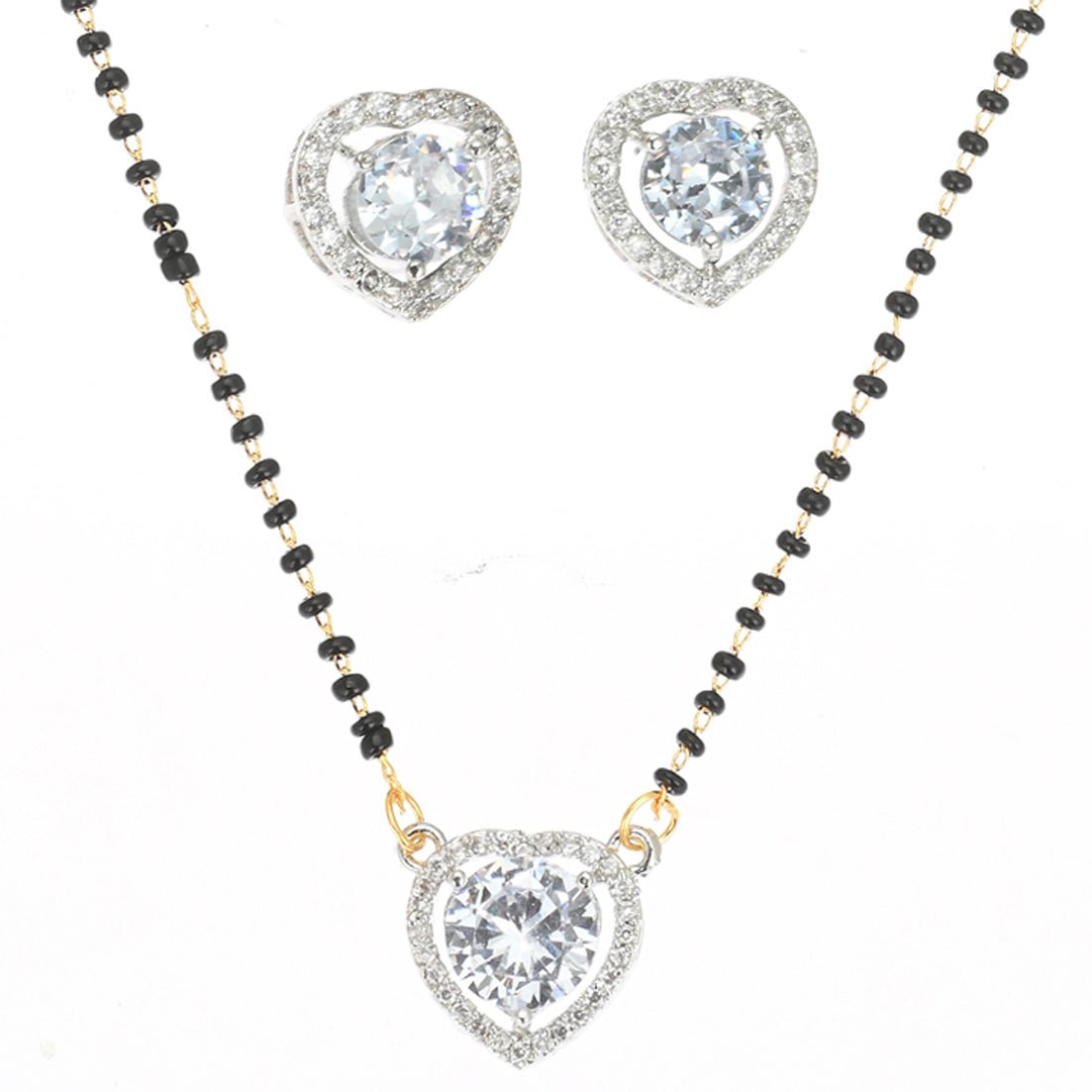 AanyaCentric Ad Short Mangalsutra Set Pendant with Earrings Golden | Swadesiicart