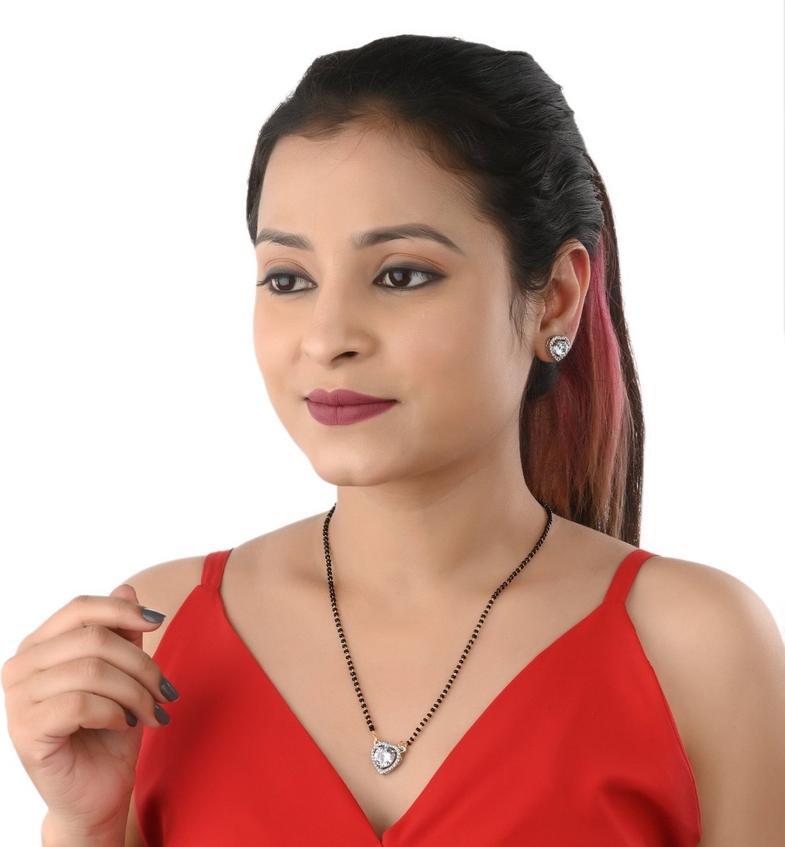 AanyaCentric Ad Short Mangalsutra Set Pendant with Earrings Golden | Swadesiicart
