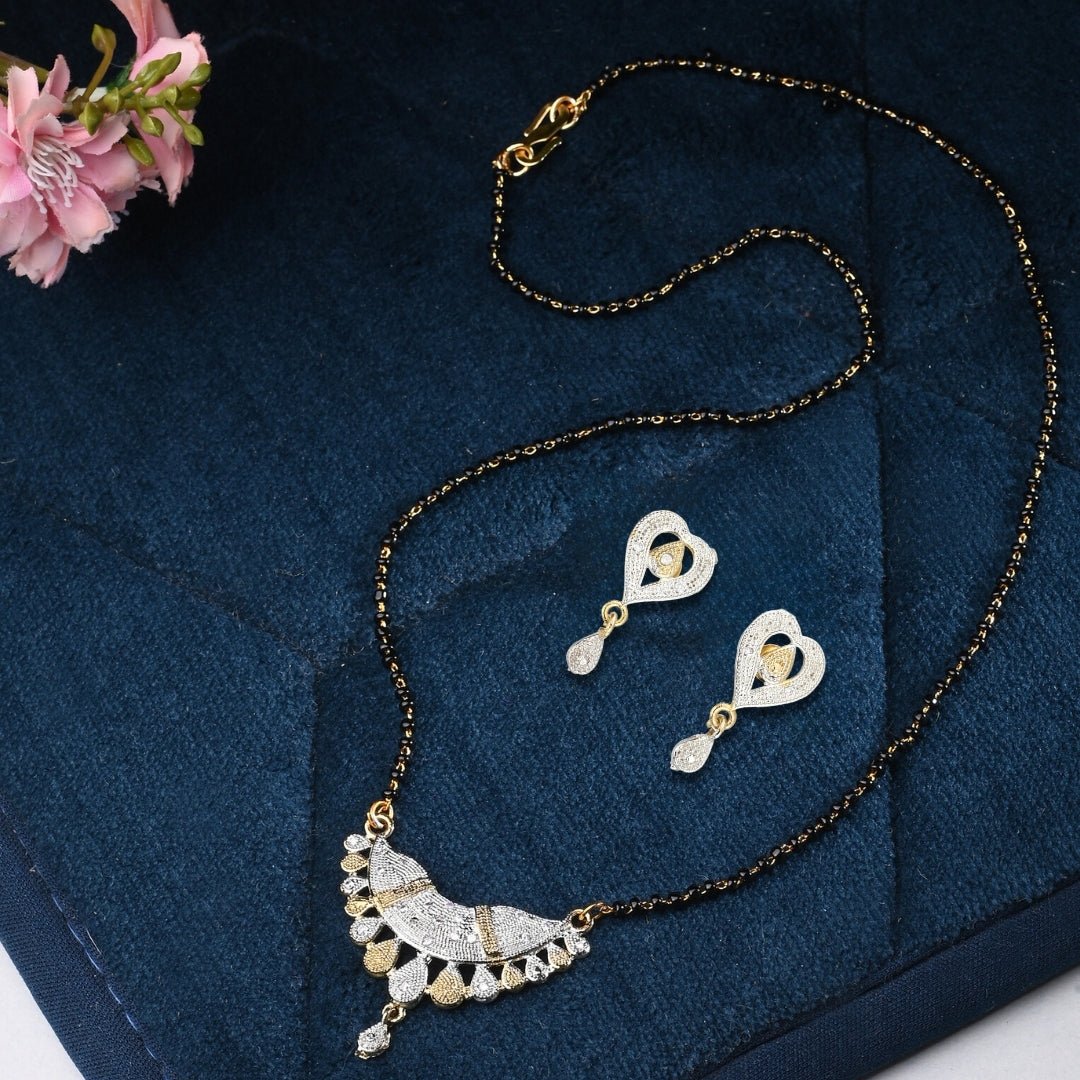 AanyaCentric Ad Short Mangalsutra Set Pendant with Earrings Golden | Swadesiicart