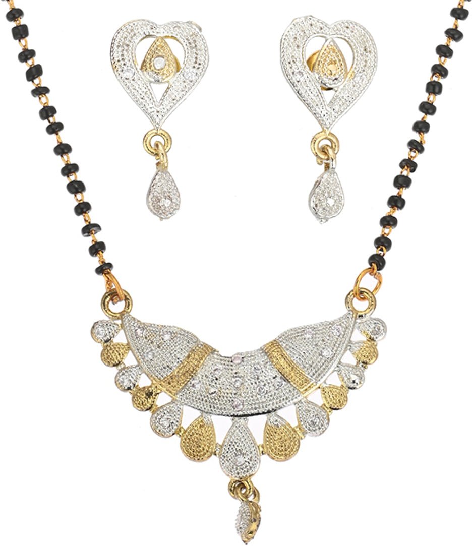 AanyaCentric Ad Short Mangalsutra Set Pendant with Earrings Golden | Swadesiicart