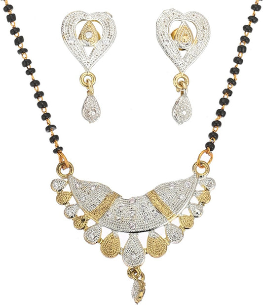 AanyaCentric Ad Short Mangalsutra Set Pendant with Earrings Golden | Swadesiicart