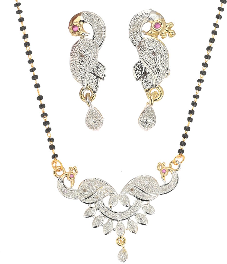 AanyaCentric Ad Short Mangalsutra Set Pendant with Earrings Golden | Swadesiicart