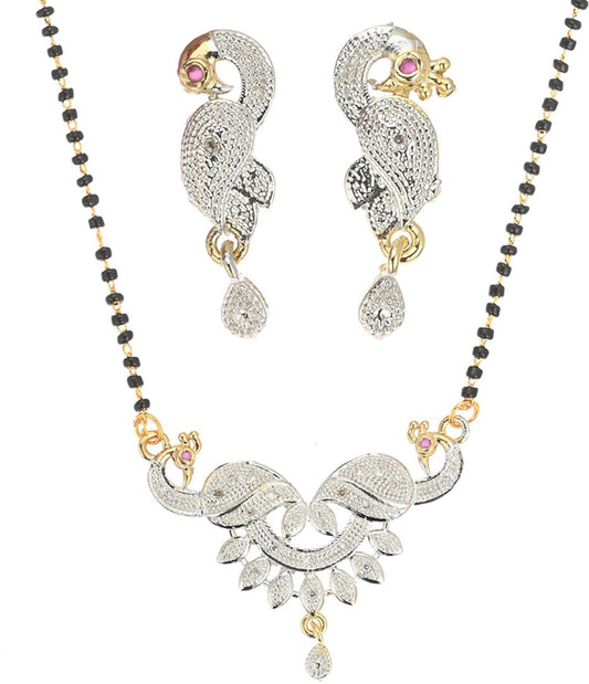 AanyaCentric Ad Short Mangalsutra Set Pendant with Earrings Golden | Swadesiicart