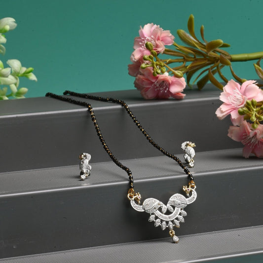 AanyaCentric Ad Short Mangalsutra Set Pendant with Earrings Golden | Swadesiicart