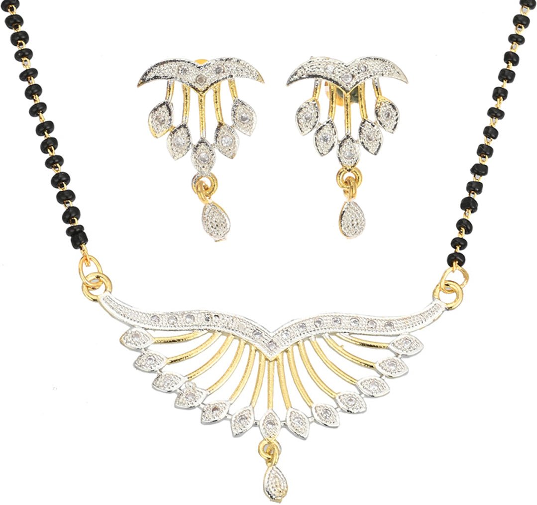 AanyaCentric Ad Short Mangalsutra Set Pendant with Earrings Golden | Swadesiicart