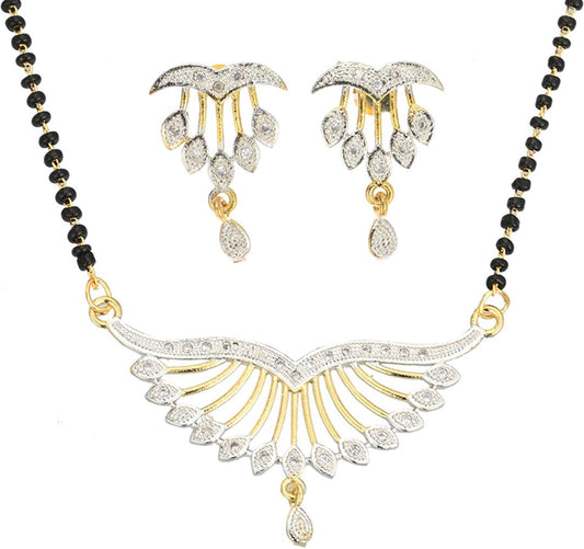 AanyaCentric Ad Short Mangalsutra Set Pendant with Earrings Golden | Swadesiicart