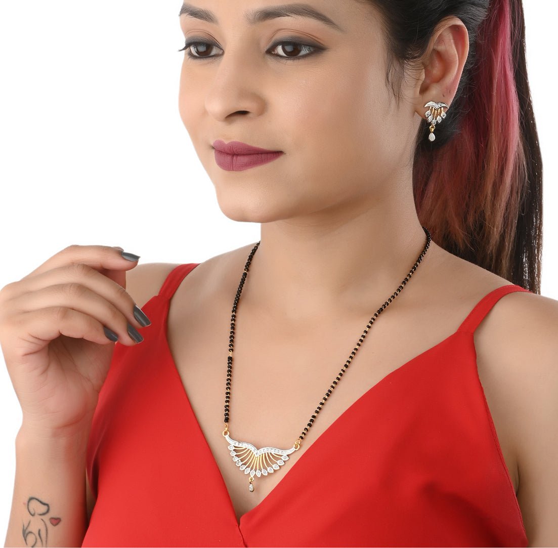 AanyaCentric Ad Short Mangalsutra Set Pendant with Earrings Golden | Swadesiicart