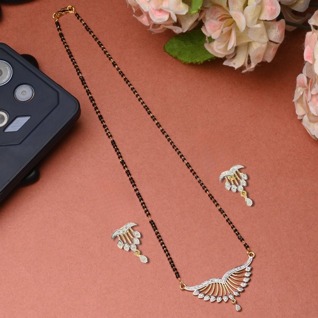 AanyaCentric Ad Short Mangalsutra Set Pendant with Earrings Golden | Swadesiicart