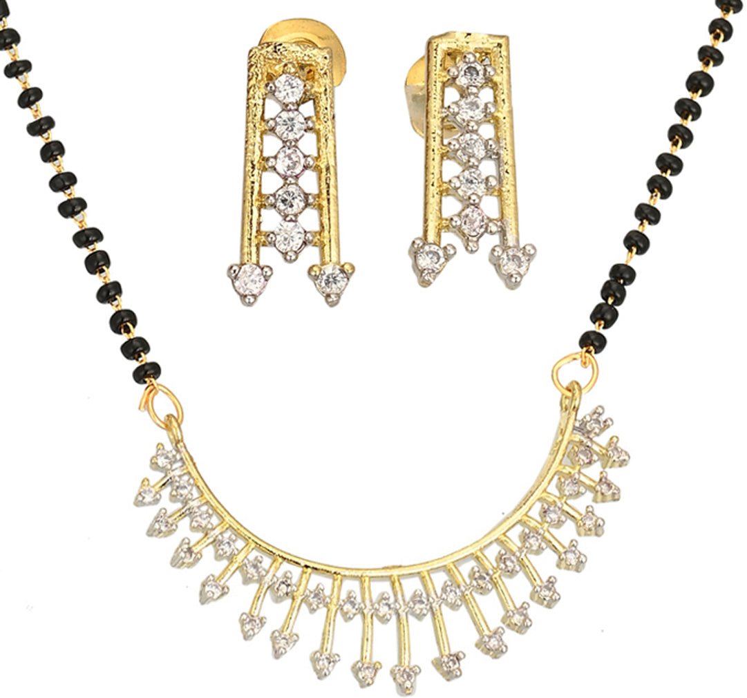 AanyaCentric Ad Short Mangalsutra Set Pendant with Earrings Golden | Swadesiicart