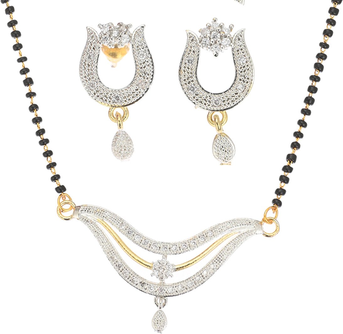 AanyaCentric Ad Short Mangalsutra Set Pendant with Earrings Golden | Swadesiicart