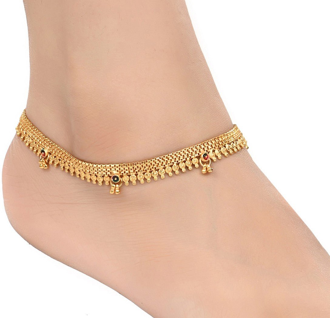 AanyaCentric Gold-Polished White Metal Payal Indian Traditional Ethnic Fashion Imitation Jewellery Foot Chain | Swadesiicart