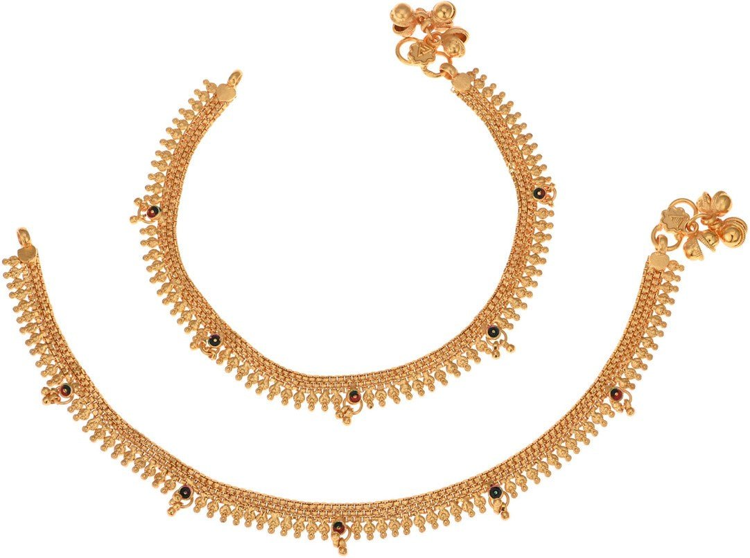 AanyaCentric Gold-Polished White Metal Payal Indian Traditional Ethnic Fashion Imitation Jewellery Foot Chain | Swadesiicart