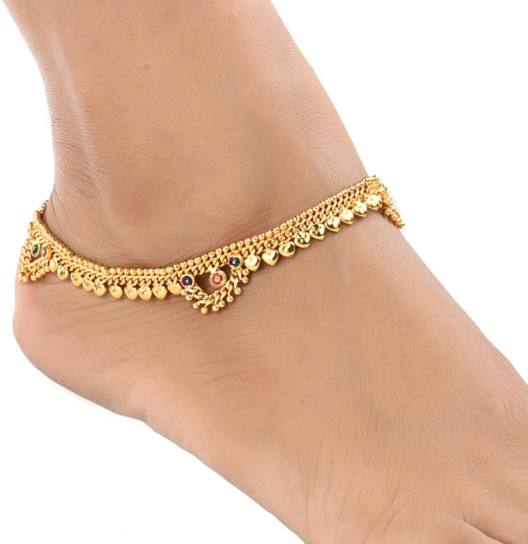 AanyaCentric Gold-Polished White Metal Payal Indian Traditional Ethnic Fashion Imitation Jewellery Foot Chain | Swadesiicart