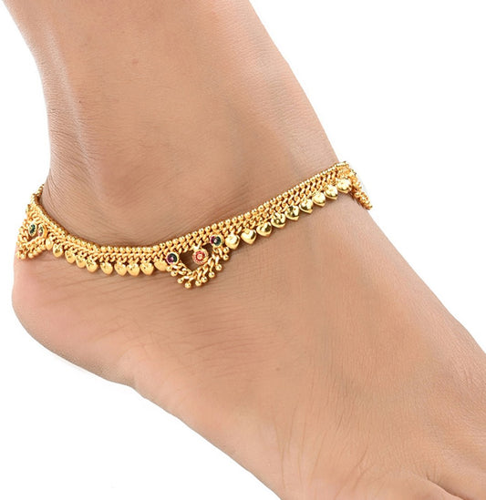 AanyaCentric Gold-Polished White Metal Payal Indian Traditional Ethnic Fashion Imitation Jewellery Foot Chain | Swadesiicart