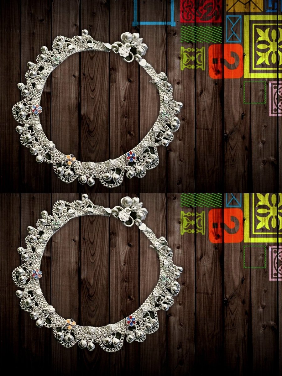 AanyaCentric Silver Plated White Metal Payal Indian Traditional Ethnic Fashion Imitation Jewellery Foot Chain | Swadesiicart