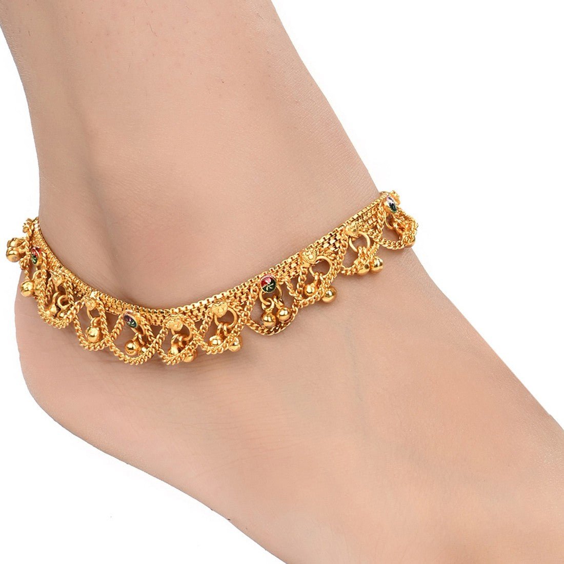 AanyaCentric Gold-Polished White Metal Payal Indian Traditional Ethnic Fashion Imitation Jewellery Foot Chain | Swadesiicart