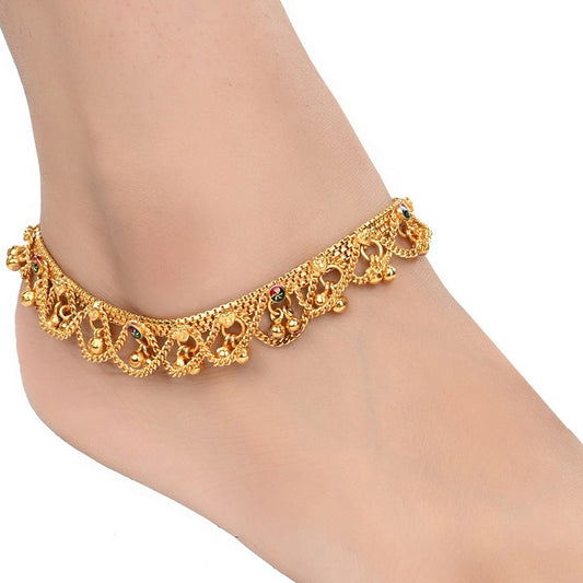 AanyaCentric Gold-Polished White Metal Payal Indian Traditional Ethnic Fashion Imitation Jewellery Foot Chain | Swadesiicart